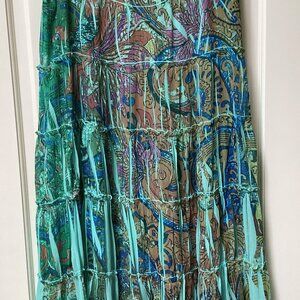 One World turquoise blue, pink patterned skirt, size large
